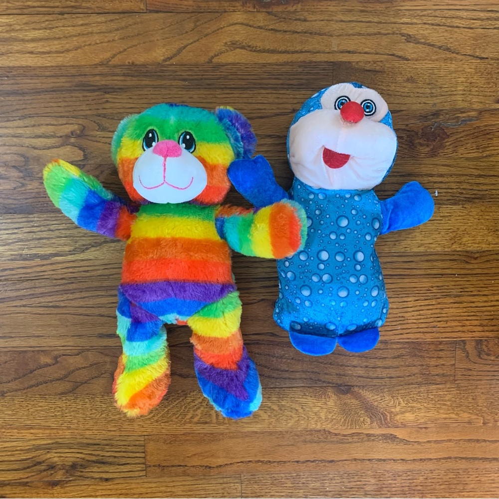 Stuffed Animals 14” Multicolor Stripe Teddy Bear & 12” Blue Polkadot Caterpillar